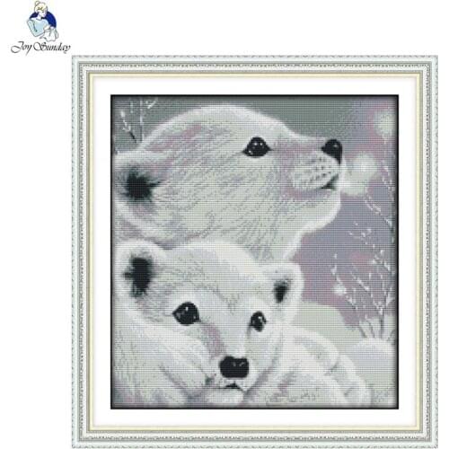 Joy Sunday Two little polar bears Patterns DIY Handmade Counted Cross stitch kit and Precise Stamped Embroidery set Needlework