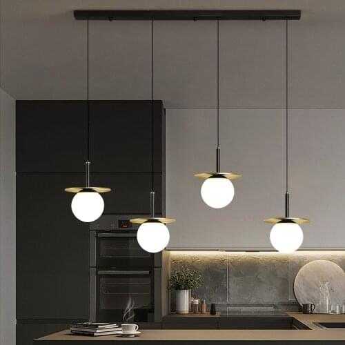 Nordic Pendant Lamp For Kitchen Dining Room Modern Glass Ball Black Led Chandelier Simple Ceiling Hanging Light Fixture E27 Bulb