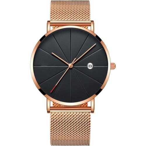 Mens Watches Ultra-thin Stainless Steel Watch Sports Leisure Quartz Wristwatch Complete Calendar Date Clock Masculino Relogio