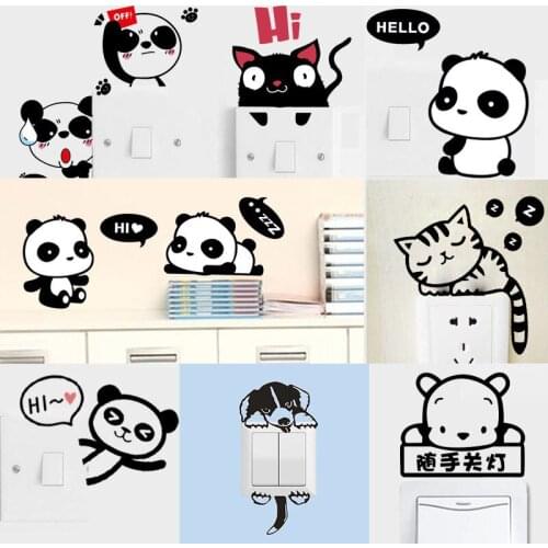 DIY Funny Cute Cat Dog Panda Switch Stickers Wall Stickers Decal Home Decoration Bedroom Living Room Parlor Decoration