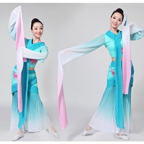 Blue classic dance costumes for female girls antique clothes national festival dancer clothing fairy cosplay chinese folk dance
