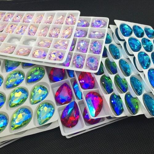Glass Crystal Teardrop Fancy Stone Pointed Back 7x10mm 10x14mm 13x18mm 18x25mm 20x30mm Droplet jewelry Beads Colors AB