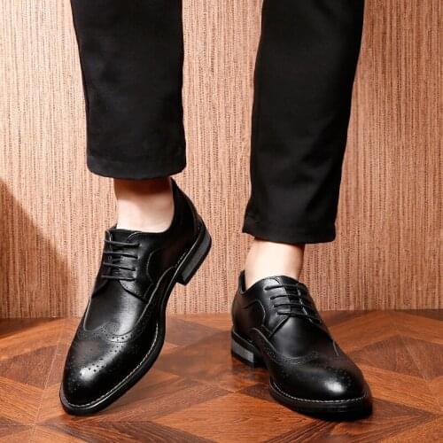 Business Men Shoes Big Size 47 48 Genuine Leather Vintage Brogue Shoes Men Elegant Black Brown Dress Fashion Cow Leather Shoes
