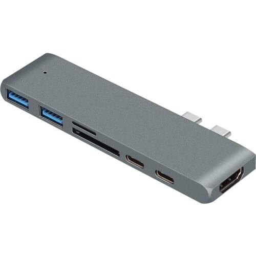 USB Type C HUB Dual USB-C To HDMI-compatible USB PD 3.0 SD For MacBook Pro Adapter 3 Dock USB C 3.1 Type-C Silver/grey