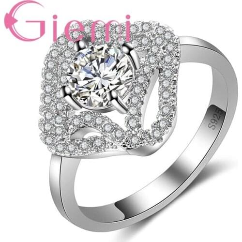 Party Ceremony Bridal Jewels for Women Elegant Flower Shape Crystal Stone Ring 925 Sterling Silver Cubic Zirconia