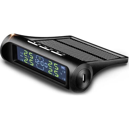 VODOOL AN-01D 2 in 1 Car Solar TPMS Clock LCD Display Auto Tyre Pressure Temperature Monitoring Alarm System with 4 Sensors