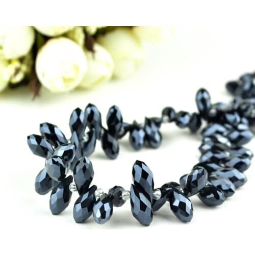High Quality 198PCS/LOT Black Plated 6*12mm Crystal Glass Teardrop Beads Plating Drops Beads For Jewelry DIY Accessories