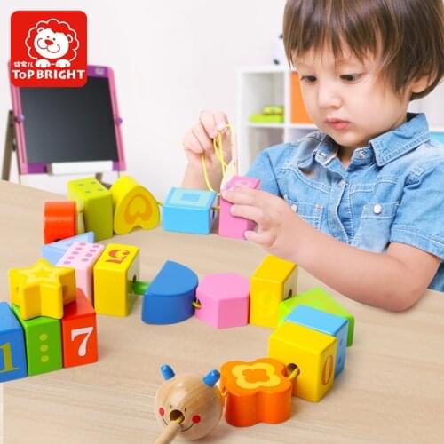 ToP BRIGHT 20pcs Children Lacing Blocks Wooden Toys Cartoon Stringing Threading Beads Building Blocks Baby Kids Gift 18M