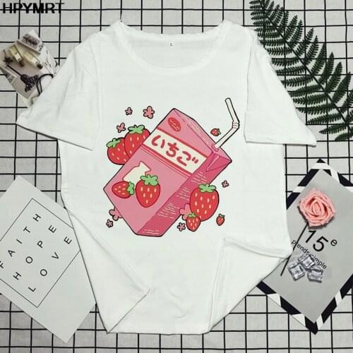 Cartoon Peach Juice Japanese Aesthetic Grunge T shirt Women Harajuku Cute Kawaii Tee Summer Casual Fashion Tops T-shirt Female