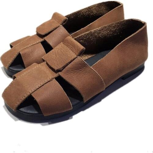 Summer Women Flat Sandals Handmade Weaving Comfortable Beach Slip on Shoes Hollow Flat Platform Female Sandals