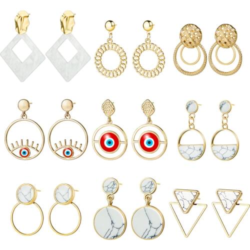 Vintage Womens Statement Gold Drop Earrings 2019 For Women Fashion Geometric Round Acrylic Metal Dangle Hanging Earring Jewelry