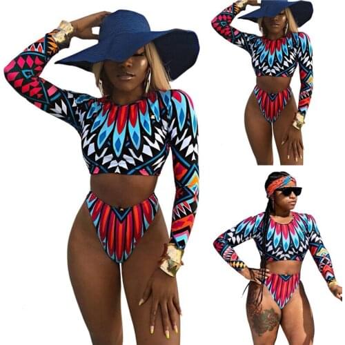 Womens African Print Two Piece Bikini Set High Cut Thong Swimsuit Brazilian Bathing Suit Beach Wear