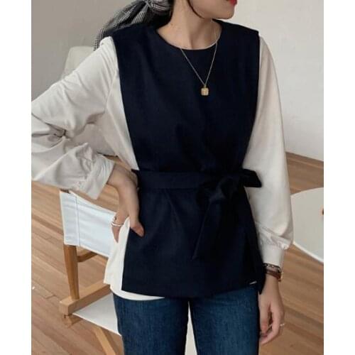 Vintage Bow Tie Belt Cashmere Knitted Waistcoat Vest Wrapped Jumpers Women Autumn Winter Sleeveless Sweater Slim Waist