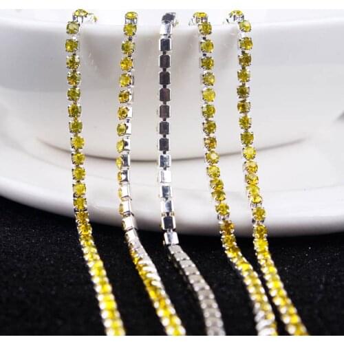 1Yard Sew on Crystal Rhinestone Chain Silver Base Dense Claw Glass Rhinestone On A Chain Trim DIY Crystals For Accessories