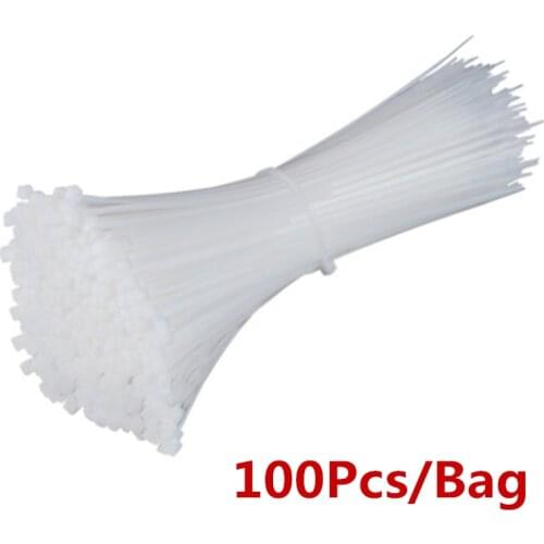 100PCS 3 X 60/80/100/120/150/200mm 4 X 150/200/250/300 White Milk Cable Wire Zip Ties Self Locking Nylon Cable Tie