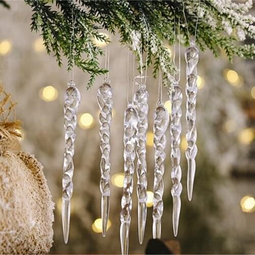 12pcs Transparent Acrylic Icicle Pendant Christmas Tree Hanging Decoration Icicle Pendent Party Layout Xmas DIY home decor