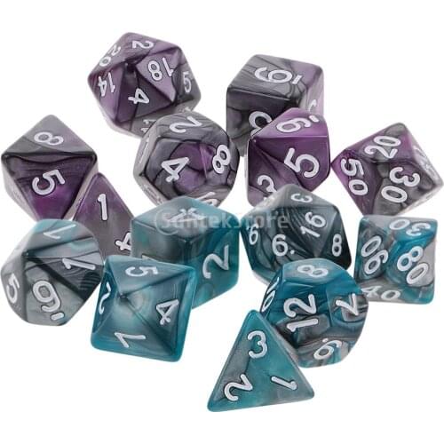 14pcs Two Colors Polyhedral Dices 16mm for Dungeons and Dragons Table Games