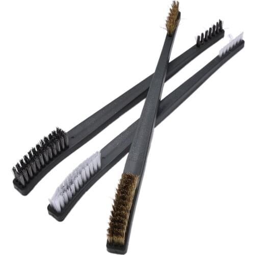 3 Pcs Mini Wire Brush Set Steel Brass Nylon Cleaning Polishing Detail Metal Rust Brush Drill Brush