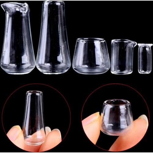 5Pcs/set 1:12 Cute Dollhouse Miniature Glass Mini Cup Bottle Pretend Play Kitchen Accessories