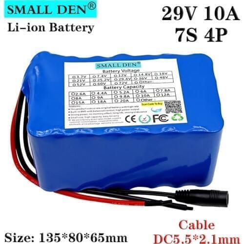 7S4P 24V 10Ah Electric bicycle battery 18650 DC 29.4V 10000mAh li-ion rechargeable battery pack motorcycle scooter with 15A BMS