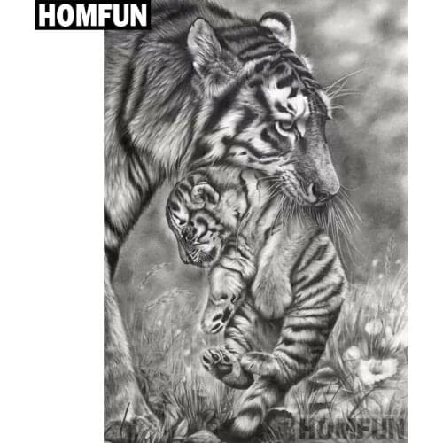 HOMFUN Full Square/Round Drill 5D DIY Diamond Painting "Tiger Family" Embroidery Cross Stitch 5D Home Decor Gift A06679