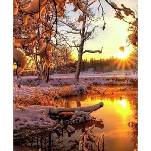 5D DIY Diamond Painting Radial Diamond Lakeside Dusk Picture Cross Stitch Mosaic Home Decoration Handmade Gift WG2746