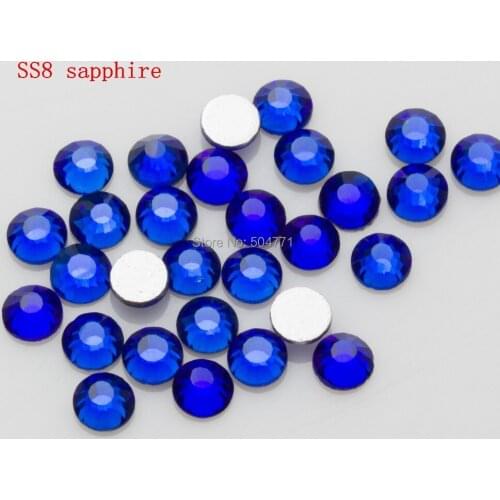 Free Shipping 1440pcs/Lot ss8(2.3-2.5mm) Sapphire Flat Back Nail Art Non Hot Fix Glue on Rhinestones