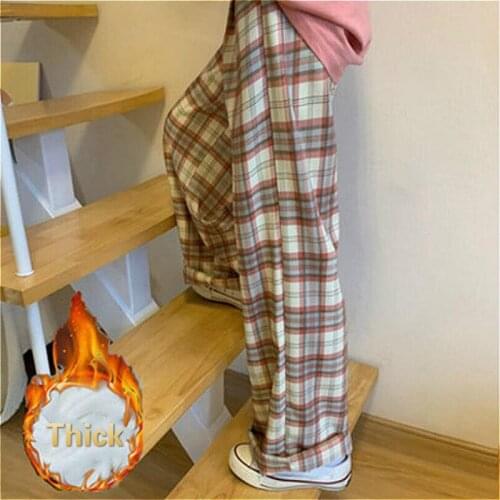 Pants Women Wide-leg Thick Fall Plus Size 4XL Plaid Pant for Womens Trendy Harajuku High Waist Trouser Korean Couples Clothing
