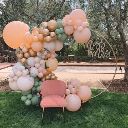 121pcs Macaron Orange Balloon Garland Birthday Decoration Metal Gold Natural Sand Color Balloon Arch Baby Shower Wedding Decor