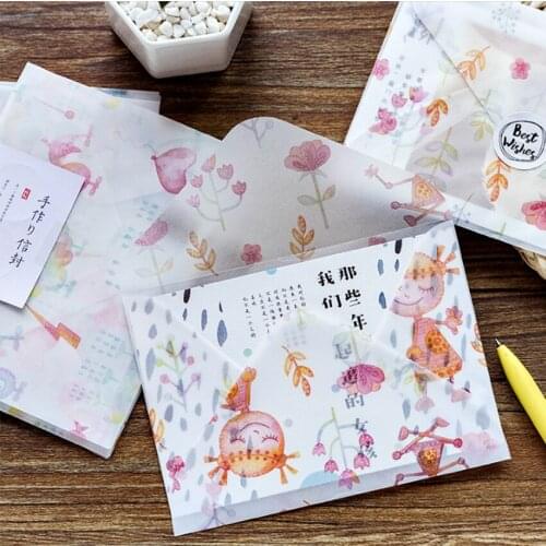3pcs/pack Kawaii Flower Series Sulfuric Acid Party Invitation Envelope Postcard Cover Greeting Cards Window Gifts Envelope