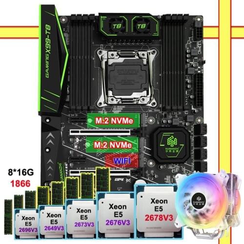 HUANANZHI motherboard DIY combo X99-T8 motherboard with CPU Xeon E5 2678 V3 2696 V3 etc. good cooler RAM 128G(8*16G) 1866 RECC