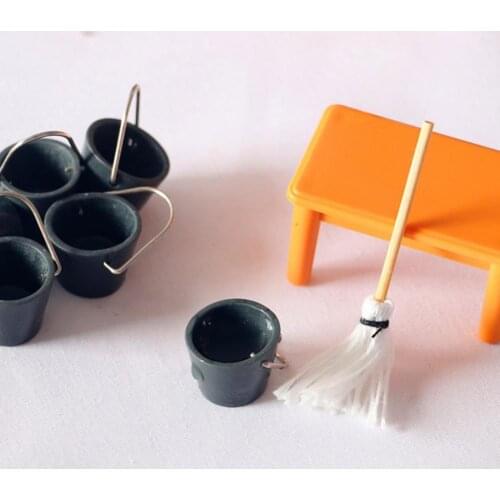 Miniature Life Simulation Bucket Mop Combination Dollhouse Decoration Accessory