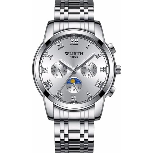 2020 Fashion Mens Quartz Watch Classic Black Wristwatches Steel Belt Luxury Calendar Waterproof Business Watch Gifts for Men