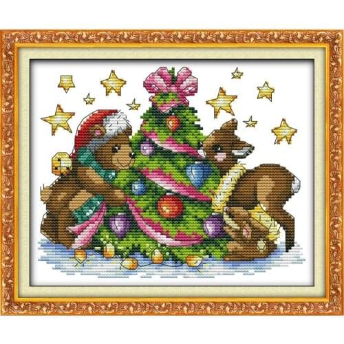 Joy Sunday Teddy In Christmas 11&14CT Pattern On The Canvas DMC Cross Stitch Kits Embroidery Set Christmas Home Decoration Gift