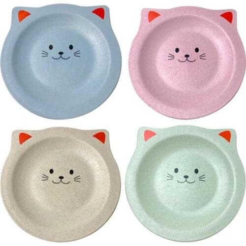 New 4Pcs Cat Dessert Plate Wheat Straw Serving Plate Appetizer Salad Dessert Snack Plate
