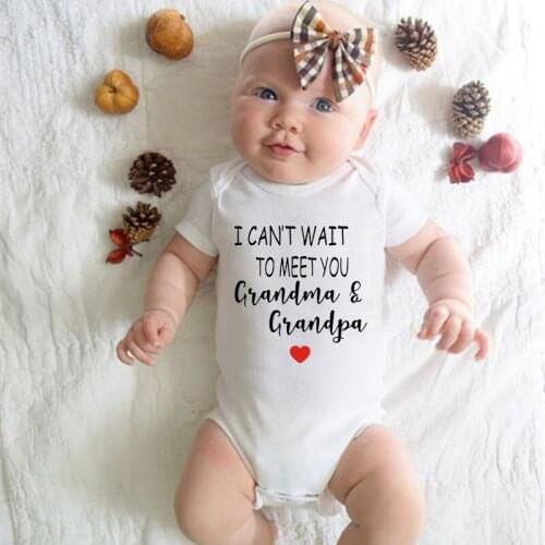 Pregnancy Announcement Baby Bodysuit I Can't Wait to Meet Grandma & Grandpa Newborn Baby Onesies Boys Girls Shower Gift Rompers