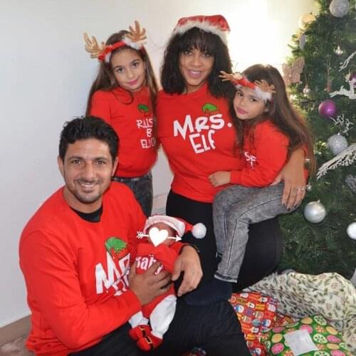 Family Matching Outfits Winter Christmas Cartoon Letter Print Sweater T Shirt Father Mother Kids Boys Girls Couples Home Clothes