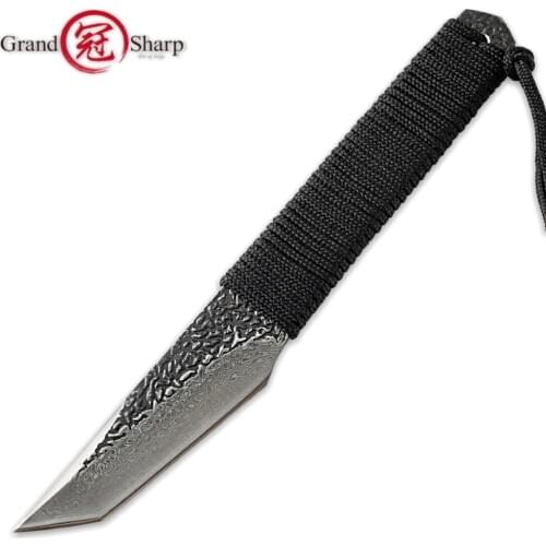 Grandsharp Hunting Knife Damascus Steel Camping Sport Outdoor Gadgets Car Safety Hammer Seat belt Cutter Home Tools Kitchen Tool