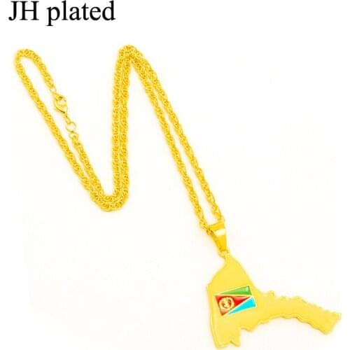 JHplated Eritrea Map & Flag Pendant Necklaces Women Men Gold Color Jewelry Africa Map for Party Wedding Gift