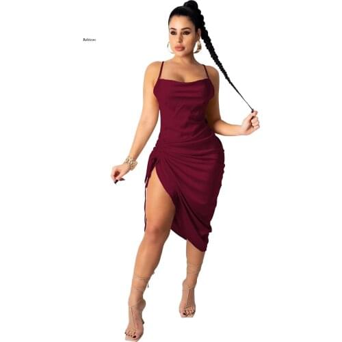 Sexy Women Satin Deep V Neck Dress Solid Straight Pajamas Party Dress Elegant Female Summer Spaghetti Strap Dress