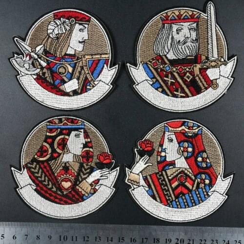 Poker Card Jack Queen King Head Portrait Adhesive Thermal Patch Embroidery Fabric Badge for Apparel Clothes Accessories