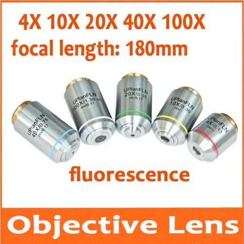 4X 10X 20X 40X 100X Semi Achromatic Biomicroscope Infinity Fluorescent Objective Lens focal length 180mm RMS Interface 20.2mm