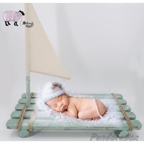 Newborn Navy Theme Photography Props Wood Flag Sailboat Bed Baby Boy Girl Photo Shoot Posing Prop Infant Shooting Studio Basket