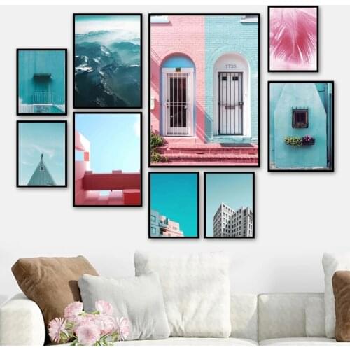 Modern Mountain Building Landscape Wall Art Canvas Painting Nordic Posters And Prints Wall Pictures For Living Room Decor