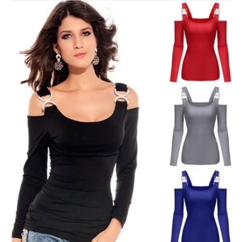 Spring Summer Long Sleeve Tops Slim Women Tshirt Autumn Women Clothing Solid T-shirts Female Off Shoulder 2021 Sexy Tops Tee