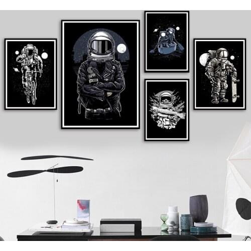 Funny Space Astronaut Riding Bicycle Boating Nordic Poster And Prints Wall Art Canvas Painting Wall Pictures Boy Room Decoration