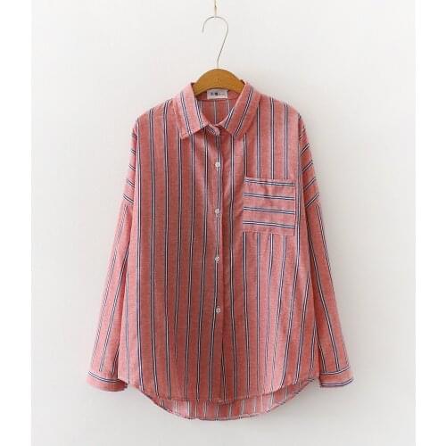 2020 Spring Autumn New Women Fashion Long Sleeve Striped Shirts Pocket Blouses Tops Casual Office Lady Loose Blusas Shirts