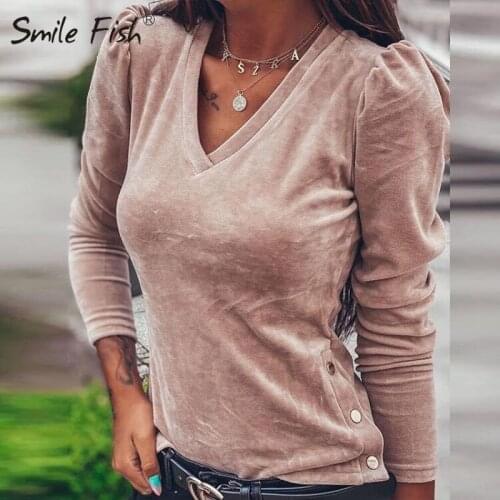 2020 Spring Autumn Women Blouse Tops Velvet Ruffle Long Sleeve Ladies Shirts Streetwear Harajuku O-Neck T Shirts Female M0058