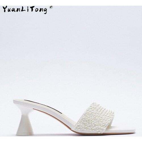 2021 ZA Summer New Style Womens Sandals Open Toe High Heel Womens Shoes with Pearl Sandals Open Toe Shoes