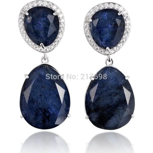 DORMITH real 925 sterling silver gemstone earrings luxury natural blue sapphire drop earrings for women fine jewelry earrings